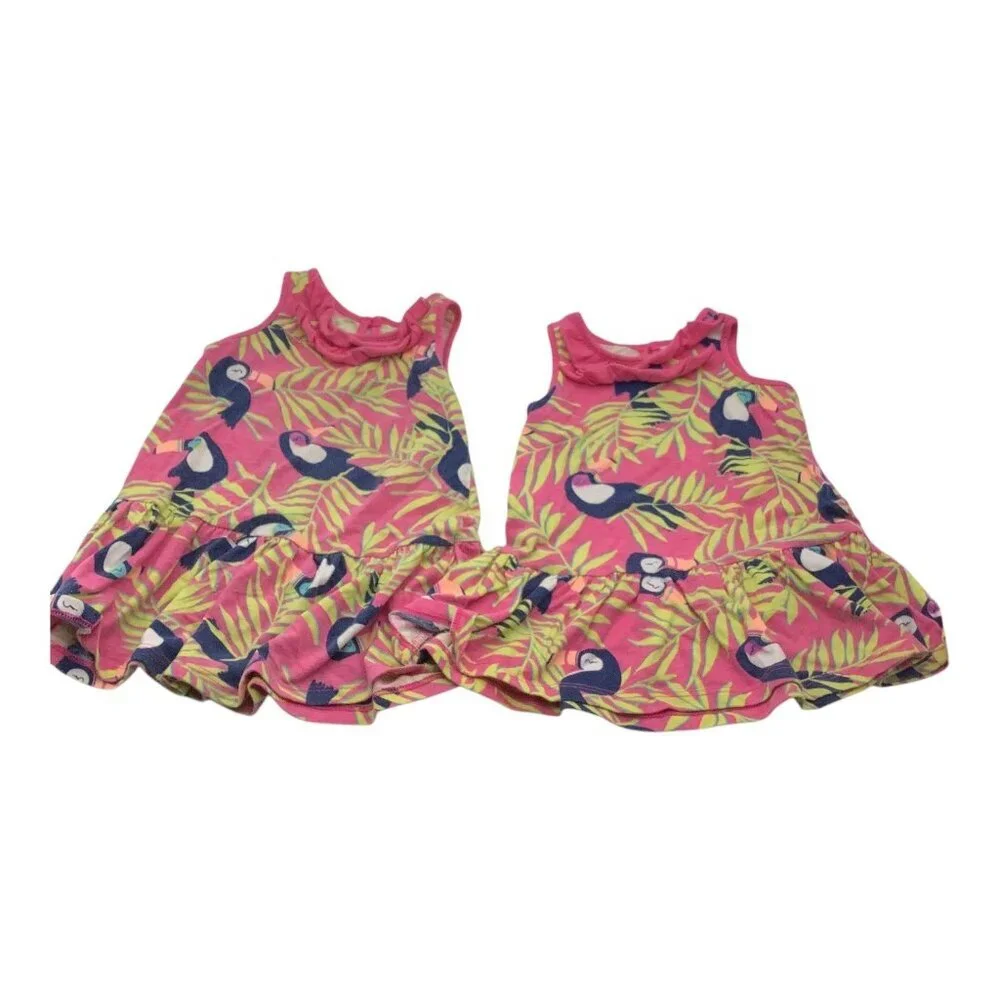 Lot‎ Of 2 Okie Dokie Baby Girl Tropical Print Dresses Size 6M & 9M Multicolor